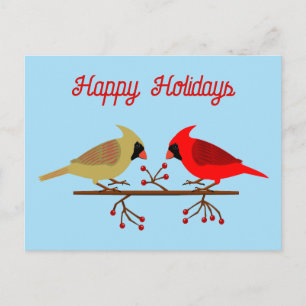 Carte Postale Jolis cardinaux de Noël et baies rouges personnali