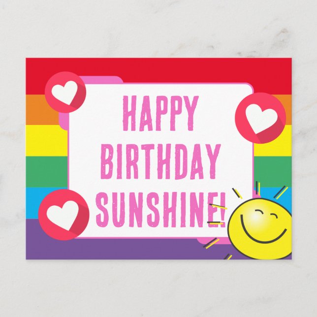 Carte Postale Jolis cœurs arc-en-ciel Sunshine Joyeux Anniversai (Devant)