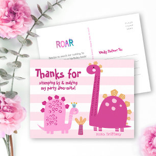 Carte Postale Jolis Dinosaures Roses Kawaii Anniversaire Fille M