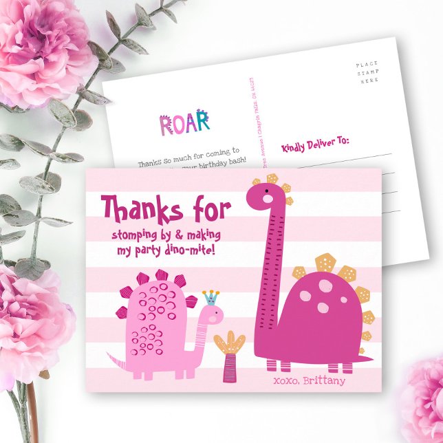 Carte Postale Jolis Dinosaures Roses Kawaii Fille Anniversaire M (Créateur téléchargé)