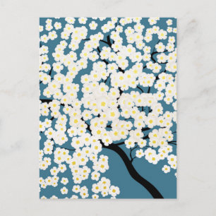 Carte Postale Jolis Fleurs Blanches Fleurissent Arbre Art