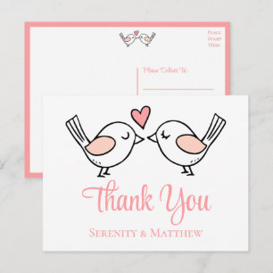 Carte Postale Jolis Inséparables Oiseaux de l'Amour Rose Mariage