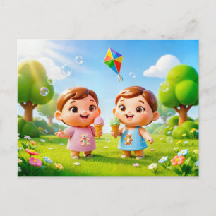 Carte Postale Jolis jumeaux 3D du zodiaque Gémeaux