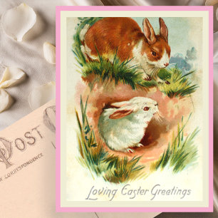Carte Postale Jolis lapins de Pâques vintage mignons