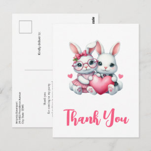 Carte Postale Jolis lapins partageant un cœur Merci
