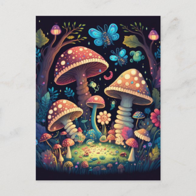 Carte Postale Jolis mignons champignons magiques (Devant)
