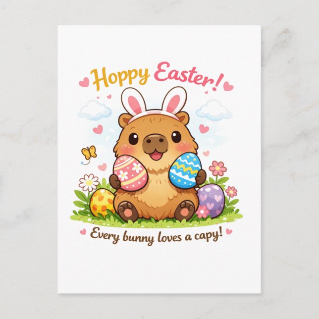 Carte Postale Jolis œufs de Pâques de capybara aux oreilles de l (Devant)