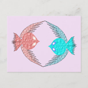 Carte Postale Jolis oiseaux roses et bleus de l'amour