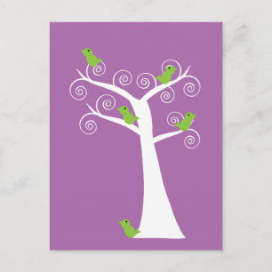 Carte Postale Jolis oiseaux verts citron tourbillonnent arbre vi
