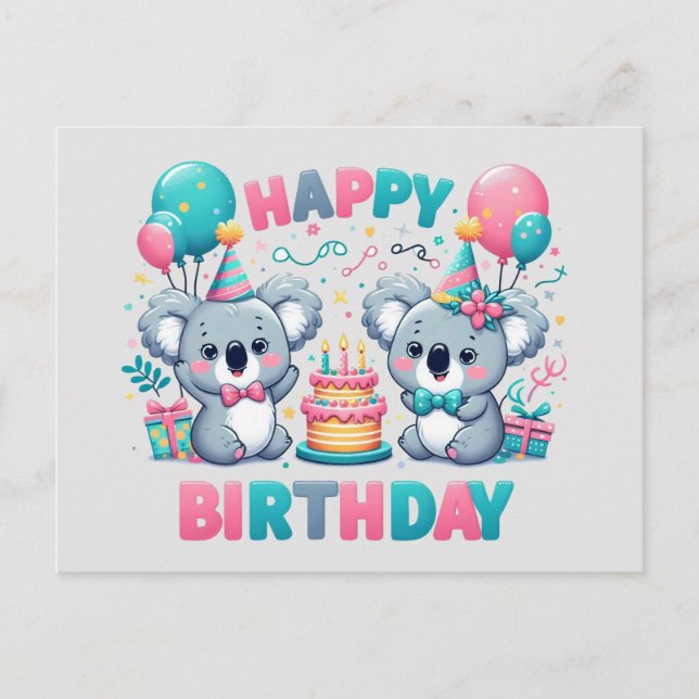 Carte Postale Jolis ours koalas pour joyeux anniversaire (Devant)