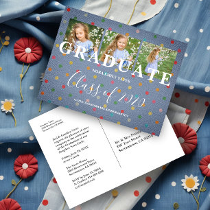 Carte Postale Jolis pois Pré-maternelle diplômé 3 Photos Tissu e