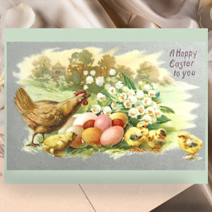 Carte Postale Jolis poussins de Pâques vintage et œufs floraux