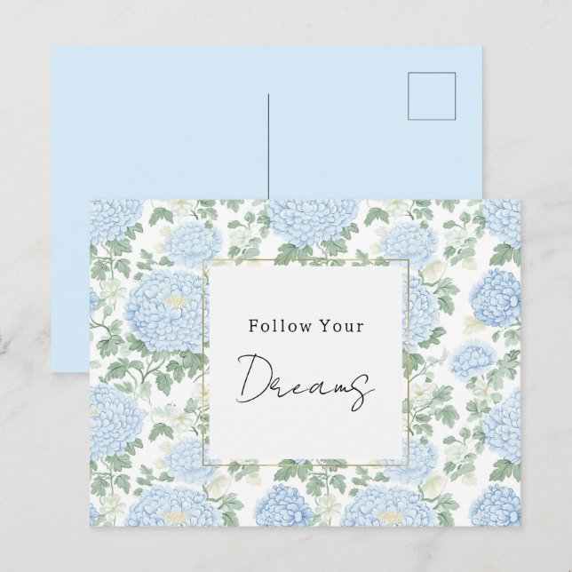 Carte Postale Jolis rêves de fleurs blanches bleu clair (Devant / Derrière)