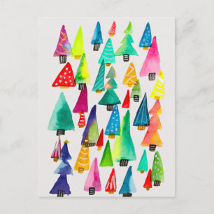 Carte Postale Jolis sapins de Noël à l'aquarelle