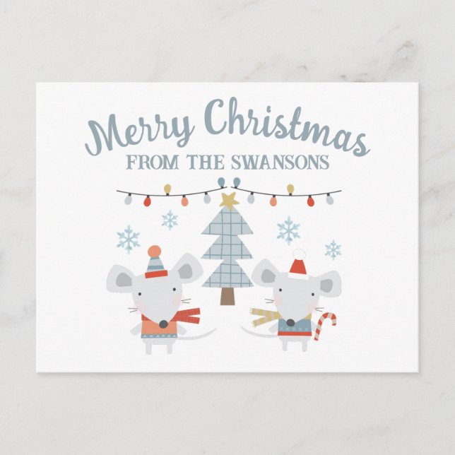 Carte Postale Jolis souris de Noël et arbre (Devant)
