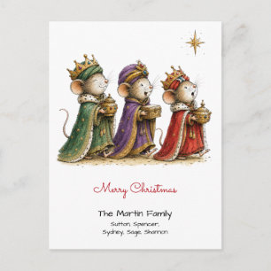 Carte Postale Jolis Souris en Trois Sages Hommes Joyeux Noël Rou