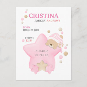 Carte Postale Jolis Statistiques de Naissance de Nounours Endorm