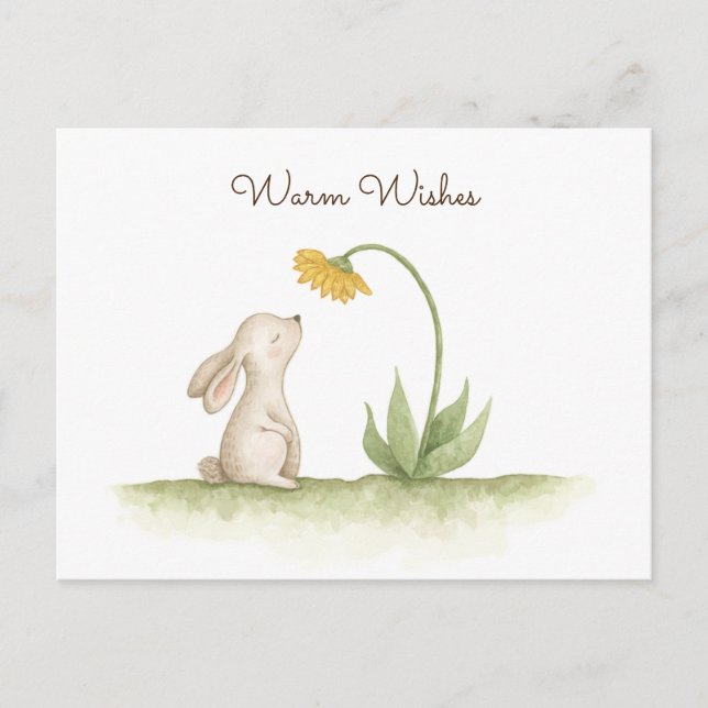 Carte Postale Jolis vœux à l'aquarelle de petit lapin mignon (Devant)