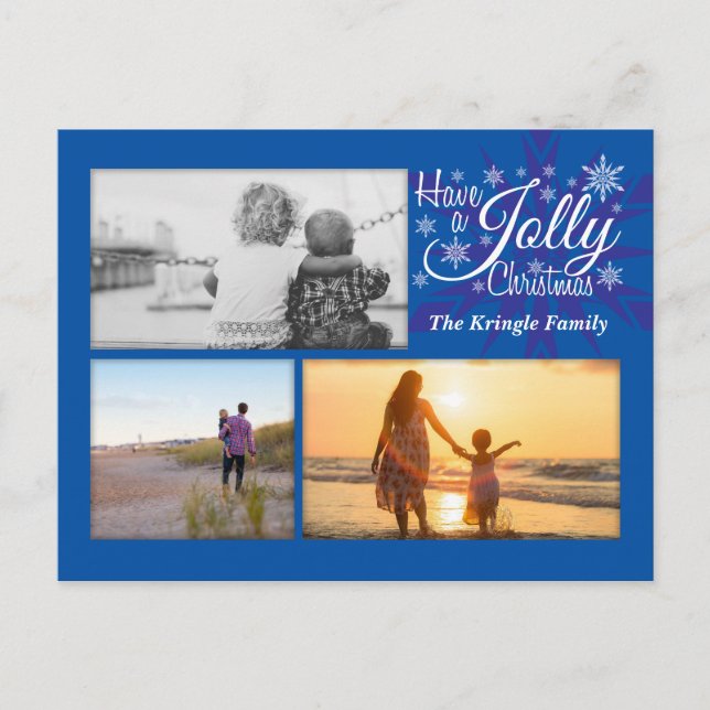 Carte postale Jolly Blue Christmas Snowflake Photo (Devant)