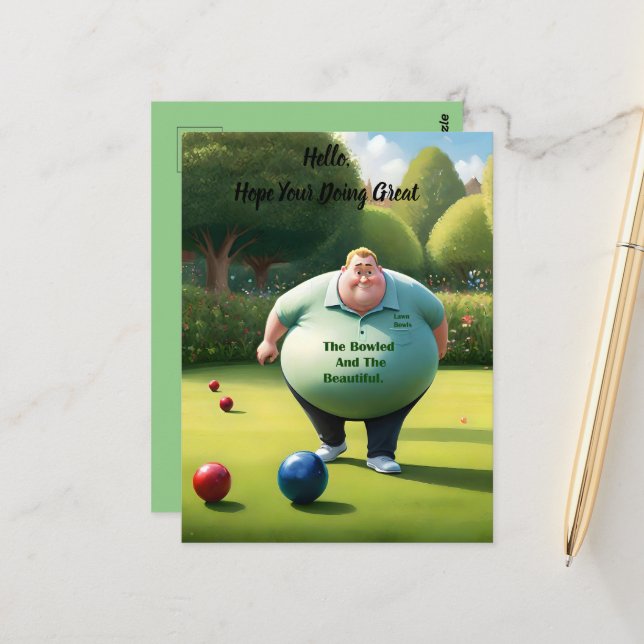 Carte Postale Jolly Lawn Bowler Man, (Devant/Arrière en situation)