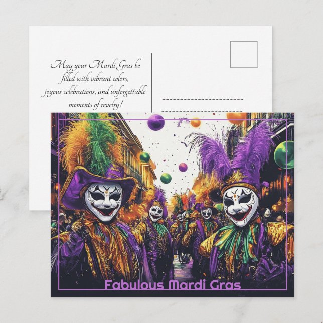 Carte Postale 💚 💜 💛 Jolly Mardi Gras (Devant / Derrière)