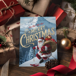 Carte Postale Jolly Père Noël Carves Snowy Slopes