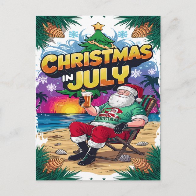 Carte Postale Jolly Père Noël se détendre avec une bière (Devant)