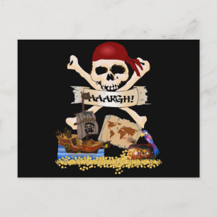 Carte Postale Jolly roger, Bateau pirate & Poitrine de pirate