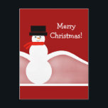 Carte postale Jolly Snowman Christmas<br><div class="desc">Carte postale Super fun et fantasque Jolly Snowman Christmas Greeting. Cette carte postale de vacances personnalisable comprend un bonhomme de neige délicieux et heureux contre les collines enneigées et un arrière - plan rouge. Envoyez à vos amis et à votre famille une carte postale de Noël qui va sûrement leur...</div>