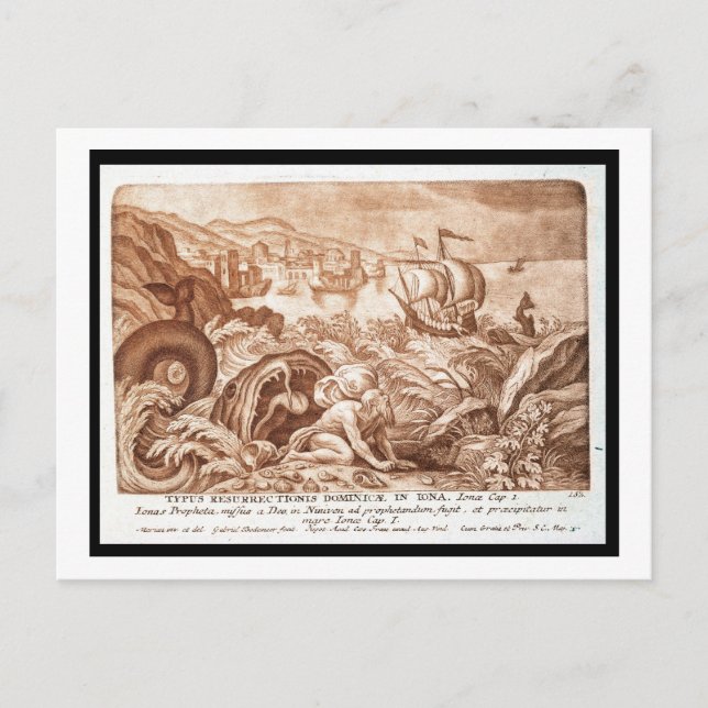 Carte Postale Jonah et la baleine, illustration tirée d'une Bibl (Devant)