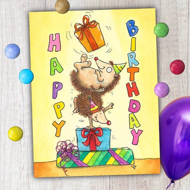 Carte Postale Jongler avec des hérissons d'anniversaire (Créateur téléchargé)