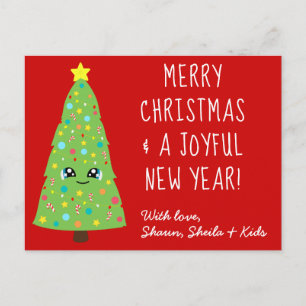 Carte Postale Jote Kawaii Arbre de Noël Caricature Joyeux Noël E