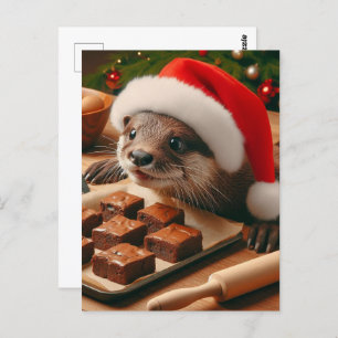 Carte Postale Jote Père Noël Otter avec Brownies pour Noël