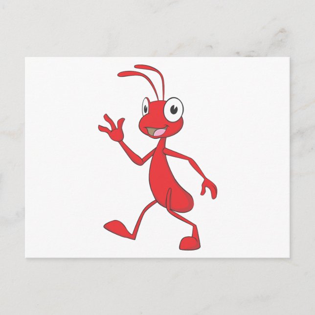 Carte Postale Jote Red Ant Marcher Main Waving Bonjour (Devant)