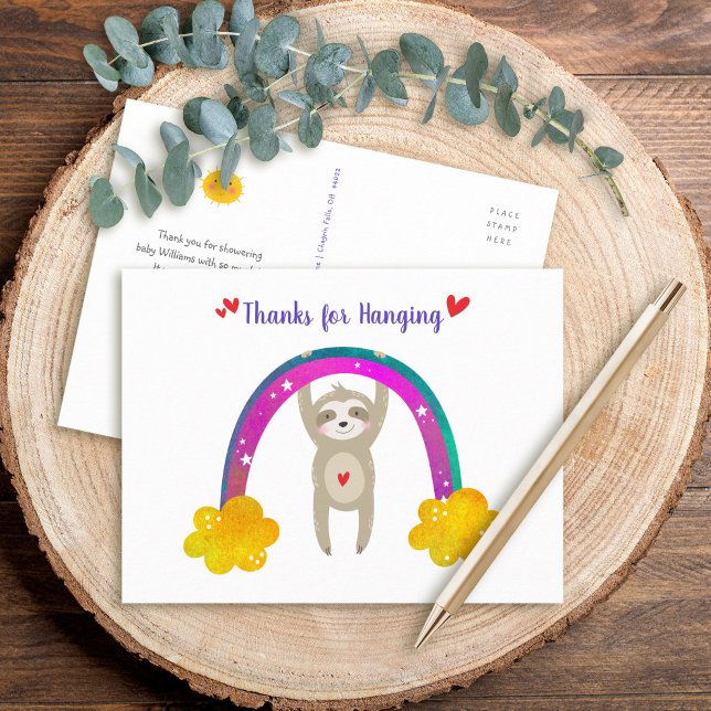 Carte Postale Jote Sloth Boho Rainbow Baby shower chic Merci (Créateur téléchargé)