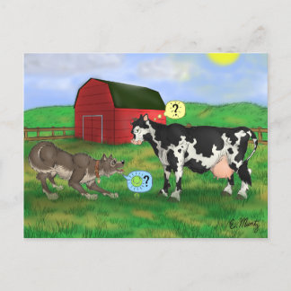 Carte Postale "Joue ?" - chien et vache