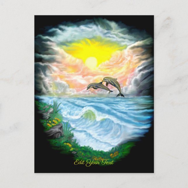 Carte Postale Jouer aux dauphins sous le soleil (Devant)
