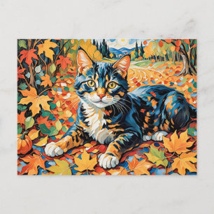 Carte Postale Jouer Chat dans les feuilles d'automne