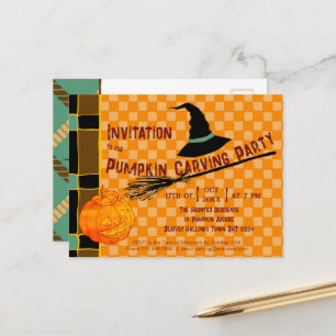 Carte Postale Jouer Citrouille Orange Retro Jack-o-Lantern Enfan