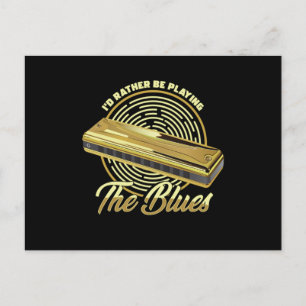 Carte Postale Jouer Le Blues Music Instrument Harmonica Cadeau