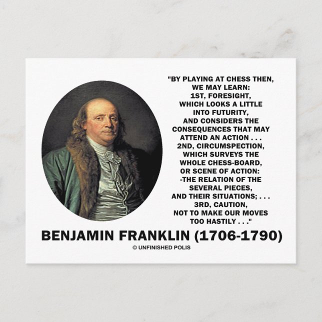 Carte Postale Jouer Prudence aux échecs Benjamin Franklin Citati (Devant)