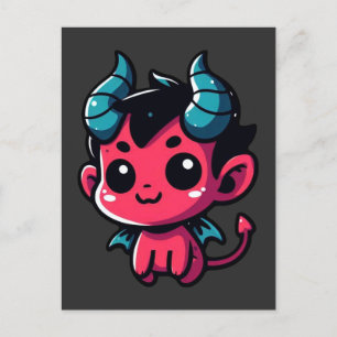 Carte Postale Jouer Red Devil - Dessin, Caractère, Rouge, Kawai