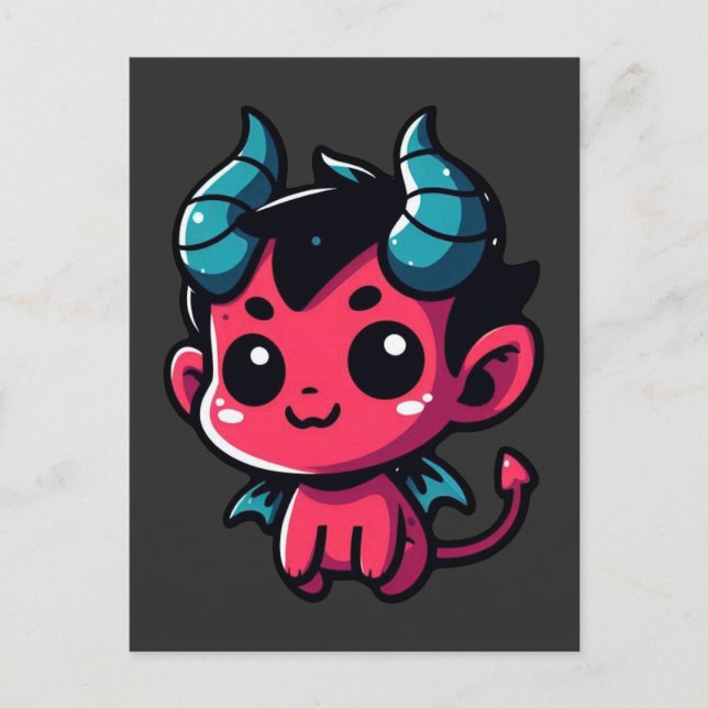 Carte Postale Jouer Red Devil - Dessin, Caractère, Rouge, Kawai (Devant)
