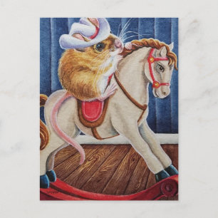 Carte Postale Jouet de Noël ancien Cheval à bascule Souris Art