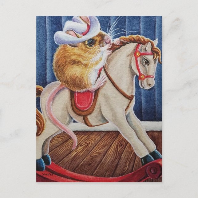 Carte Postale Jouet de Noël ancien Cheval à bascule Souris Art (Devant)