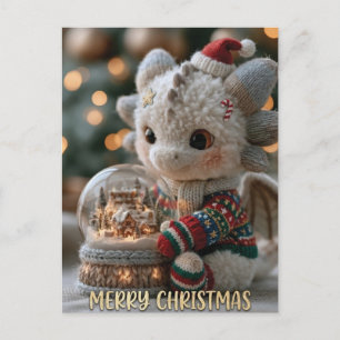 Carte Postale Jouet en peluche de dragon de Noël mignon avec bou