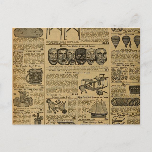 Carte Postale Jouets de journaux publicitaires vintages (Devant)