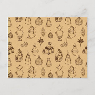 Carte Postale Jouets de noël de style vintage dessinés à la main