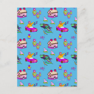 Carte Postale Jouets - Dollhouses roses et cerfs-volants turquoi