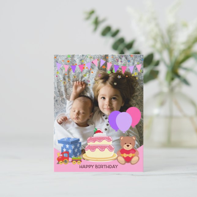 Carte Postale Jouets roses mignons pour enfants Photo de célébra (Debout devant)